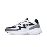 斯凯奇（Skechers）情侣鞋男鞋青秋校园小白鞋运动鞋复古熊猫鞋999090 黑色/金色/BKGD 43