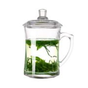 青苹果加厚耐热玻璃茶杯 带盖茶饮杯盖杯 带把杯子办公家用喝水杯泡茶杯 【新款尝鲜】DSZ002 425ML