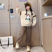 啪吡熊（PAPIBEAR）女大童冬装加绒加厚洋气卫衣套装2023秋冬女孩休闲裤运动两件套 120