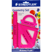 德国施德楼（STAEDTLER）尺子直尺学生文具三角板量角器套装学生几何制图绘图霓虹粉569WP4N-20