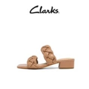 Clarks 其乐 女士拖鞋夏季羊皮编制方跟一字凉鞋舒适稳定露趾鞋