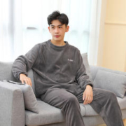梦若姬 珊瑚绒睡衣男秋冬季加厚男士套装加绒法兰绒可外穿冬天保暖家居服