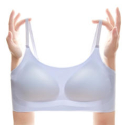 YANGXIN 氧心 果冻胶无尺码背心式睡眠文胸女士内衣女轻薄无痕无钢圈聚拢胸罩 婴儿蓝+极简白（吊带款）