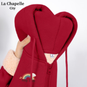 La Chapelle City 拉夏贝尔 加绒卫衣 女士羊羔绒开衫外套 车厘子红