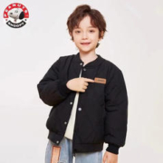 SNOOPY 史努比 秋冬季男女童加绒棒球服外套加绒时尚休闲冬装保暖儿童棉服 黑色 120（110-120cm/34-39斤）