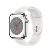 Apple Watch Series 8 智能手表GPS+蜂窝款45毫米银色不锈钢表壳白色运动型表带eSIM手表 S8 MNKF3CH/A