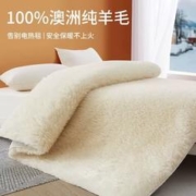 进口澳洲纯羊毛床垫软垫冬季床褥子加厚单人冬天保暖羊羔绒垫床毯 白色150X200cm