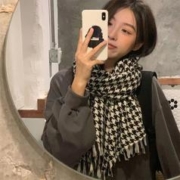 围巾女秋冬季2023新款韩版百搭千鸟格加厚保暖仿羊绒学生围脖披肩