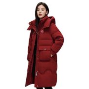 雅鹿  长款羽绒服女长过膝 朱砂红  1件