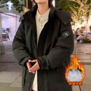 胖胖哥 加肥加大码冬季百搭潮牌潮流外套加厚男式连帽羽绒服中长款上衣服