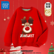 JEANSWEST 真维斯 男女童加绒卫衣 红 J红鼻麋鹿 150