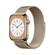 Apple Watch Series 8 智能手表GPS+蜂窝款45毫米金色不锈钢表壳金色米兰尼斯表带eSIM手表 S8 MNKR3CH/A