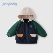 JELLYBABY 男童棉服冬季新款宝宝时尚撞色棉袄冬装男孩连帽衣服儿童冬季外套 宝蓝 120CM