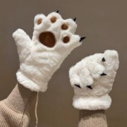 加绒加厚 猫爪熊掌手套