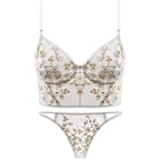 Glambody 重工刺绣美背内衣女小胸聚拢夏季薄款性感惑背心式可外穿文胸套装682258 白色套装 M（适合70C-75AB）