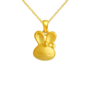 真龙珠宝999足金项链吊坠弯月萌兔3D硬金送女友工艺元旦礼物1.78g 米菲兔