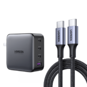 再降价：UGREEN 绿联 CD226 氮化镓充电器 三Type-C/USB-A 100W+双Type-C 100W 数据线 编织线 1.5m 黑色