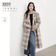 DUIBAI 对白 女士复古美拉德撞色格纹中长款毛呢大衣