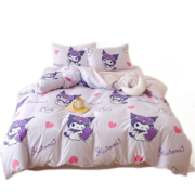 三丽鸥（SANRIO）床上四件套纯棉100%纯棉卡通学生宿舍家用单双人全棉床单被套被罩 库洛米 0.9-1.2m床单款（被套1.5*2m）