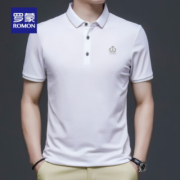 罗蒙（ROMON）冰丝凉感速干短袖t恤男夏季新款男士纯色商务休闲翻领上衣 406青绿 180