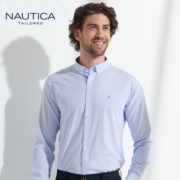 NAUTICA TAILORED男士短袖衬衫液氨免烫龙骨定型舒适商务正装上衣四季职业衬衣 蓝色短袖 42(180100A)