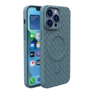狸贝多 苹果Magsafe编织纹磁吸手机壳iPhone透气散热软保护壳皮质手感全包防摔商务高档男女款 【灰蓝色】编织纹磁吸保护壳 iPhone 14