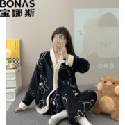 BONAS 宝娜斯 韩版法兰绒家居服DS黑色BL熊 均码(80-140可穿)