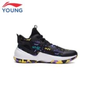 LI-NING 李宁 童鞋儿童篮球鞋男大童2023春款云科技减震回弹防滑耐磨密织网布涂鸦中帮专业运动鞋