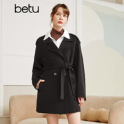 Betu 百图 翻领一手长羊毛双面呢毛呢大衣 女 黑色