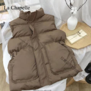 La Chapelle Sport 拉夏贝尔羽绒马甲女秋冬新款设计腰带收腰显瘦宽松立领坎肩外套 咖色 L [建议105-120斤]