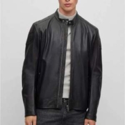 44码，BOSS Hugo Boss 雨果·博斯 Jomarc 男士羔羊皮机车夹克50505031