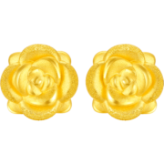 周六福黄金耳钉女3D硬金玫瑰花足金耳钉定价AD090254 约1.2g