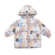 卡可鸭（Kakeya）冬装新款儿童羽绒服女童宝宝连帽中长款面包服 印花小熊 130cm