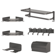 京东京造太空铝浴室六件套免打孔卫生间置物架毛巾浴巾吹风机架挂钩纸巾盒