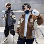啪吡熊（PAPIBEAR）男童冬季加绒外套2023新款中大童毛毛衣儿童宽松洋气羊羔绒洋气潮 灰蓝色 120