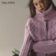 VIAPITTI 设计感羊驼毛针织衫高领毛衣女秋冬季开衫外套慵懒风上衣