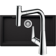 汉斯格雅（Hansgrohe） 厨房龙头水槽石槽龙头套组大单槽水槽 至尊黑石槽+进口抽拉龙头