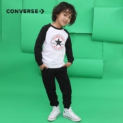 Converse 匡威儿童装男童套装春秋季新款长袖t恤裤子2件套经典圆标潮牌棉上衣女大童透气运动服 正黑色 120(6)