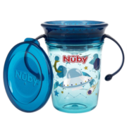 努比（Nuby）宝宝喝水杯带手柄360度吮吸魔术学饮杯啜饮杯嘬口敞口杯带防尘盖 带刻度-蓝色-tritan材质240ML