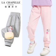 LA CHAPELLE HOMME拉夏童装女加绒长裤秋冬新款儿童宽松运动裤小女孩加厚保暖长裤潮 【加绒长裤】粉色（花猫） 110