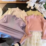 女童半高领打底衫木耳边