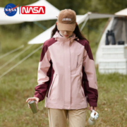 NASA PONY冲锋衣夹克男秋冬季新款外套 粉酒红-单衣 L