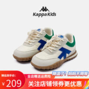 Kappa 卡帕 Kids背靠背卡帕儿童男女童潮流百搭休闲透气运动鞋拍大一码 006绿/兰|皮|拍大一码