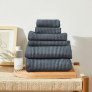 MUJI 無印良品 华夫格毛巾 纯棉毛巾面巾 华夫格面巾藏青34*74cm