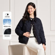 TANBOER 坦博尔 短款气质翻领小香风羽绒服女2023新款菱格拼接粗花呢外套