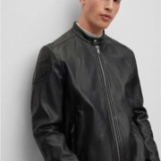 44码，BOSS Hugo Boss 雨果·博斯 Jomarc 男士羔羊皮机车夹克50505031