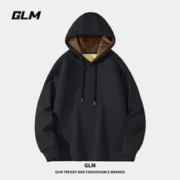 GLM 森马集团品牌连帽卫衣男冬季加绒款加厚保暖潮牌休闲男生大码外套 黑#GL纯色 M