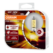 欧司朗（OSRAM）雾行者H7汽车卤素大灯远近光 黄光 【增亮60%  2600K】12V55W