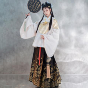 重回汉唐 弦月汉服女春秋正品原创明制圆领长袍织金马面裙情侣款