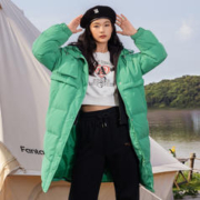 A21 23秋冬新款女装时尚中长款厚羽绒服女假两件连帽保暖女式外套